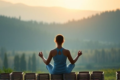 Serene meditation at dawn, symbolizing intermittent fasting.